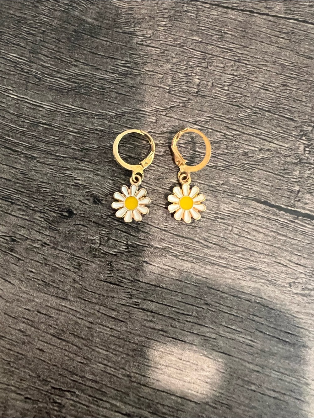 Gold Daisy Drop Earrings with Yellow Center - Women Jewelry